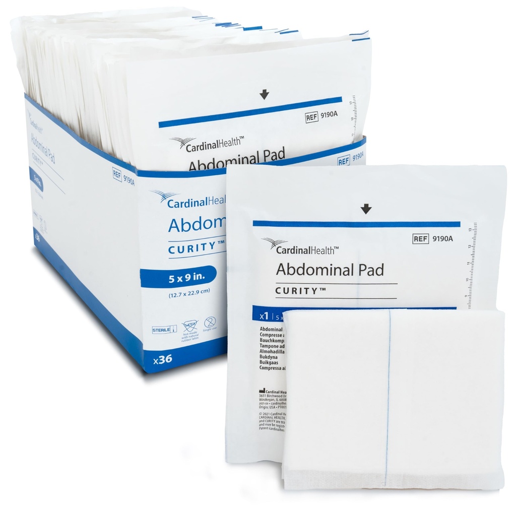 Covidien 9190A Curity Abdominal Pads with Wet Proof Barrier, Sterile, 5" x 9" (Pack of 36)