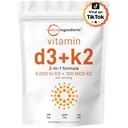 Micro Składniki Witamina D3 5,000 IU + K2 MK- 7 100 µg, 300 Softgels Bilans 124; 2- in-1 Witaminy D & K Kompleks 124; Dodatkowa siła, Łatwa do połykania, Non-GMO, Gluten Free