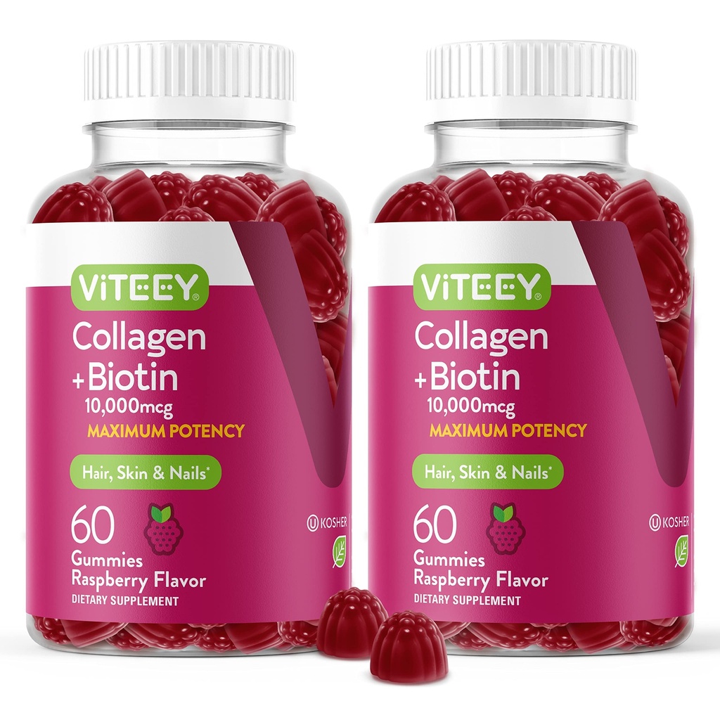 Viteey Kolagen Gummies z Biotin Gummies do skóry włosów i paznokci Witaminy - Biotin i Kolagen Suplementy dla kobiet i mężczyzn - Wegan, Gluten- Free - 120 Hrabia