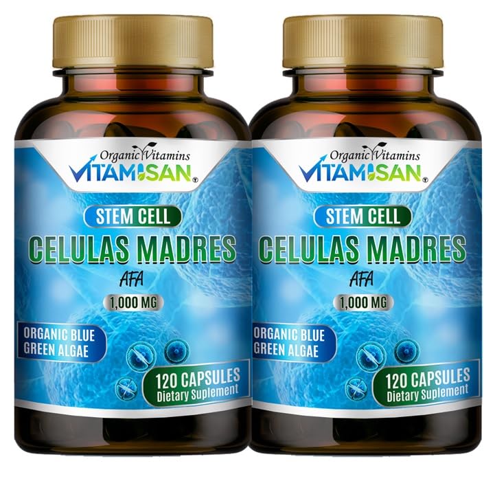 2 Celulas Madres AFA Stem Natural Cell 120 kapsułki 1000 mg Blue Green Algae Non GMO Gluten Free Aphanizomenon Flos- aquae Bio celula Madre Suplement