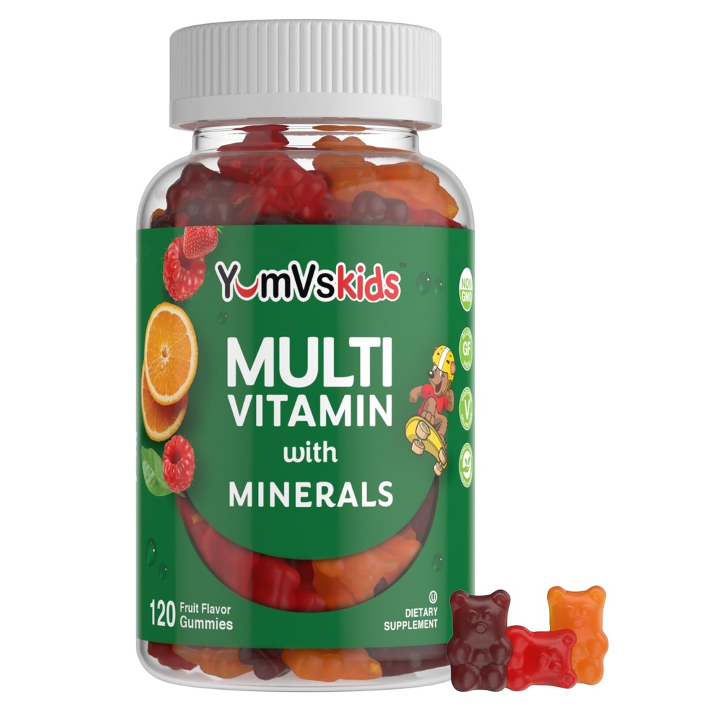 YumV Dzieci Multivitamin Gummies - Owoce aromatyczne do żucia Multivitamin Dzieci Witaminy Multivitamin Gummy z 12 Minerały i Witaminy A C D3 E B6 B12 (120 Count (Pack of 1))