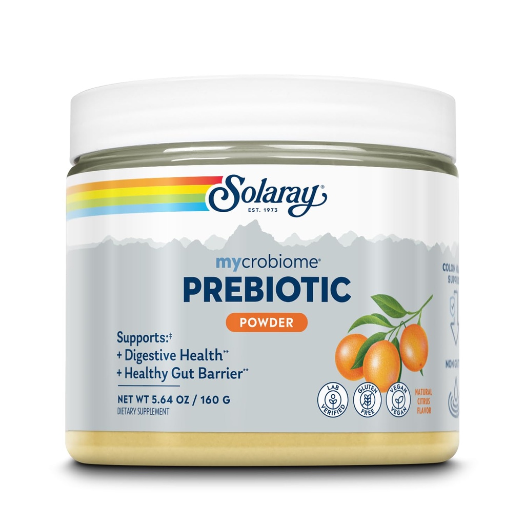SOLARAY Mycrobiome Prebiotic Powder, Prebiotyki dla kobiet i mężczyzn, Digestive Nutritional Supplements for Colon and Gut Health, Easy- to- Mix, Non-Bloating Formula, Citrus Flavor, 20 Służenia, 5.64 OZ