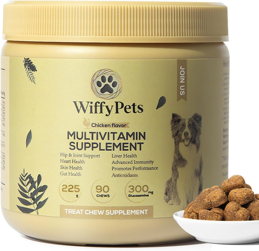 11- in-1 Multiwitamina dla psów małych, średnich i dużych Rasa, Witamina Dog Treat, Witaminy psów i suplementy, Witamina Mieszanka do skóry i płaszcz przez WiffyPets, Wzmacnia odporność 124; 90 Hrabia, Kurczak