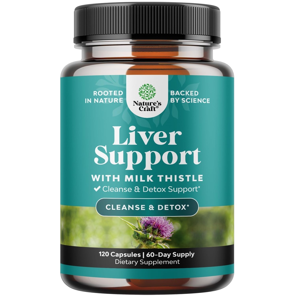Nature Craft Liver Cleanse Detox & Naprawa 120 Kapsułki - Herbal Liver Support Milk Tistle Supplement - Silimarin Milk Tistle Supplements with Dandelion Root, Choline, Beetroot & Artiduck Extract