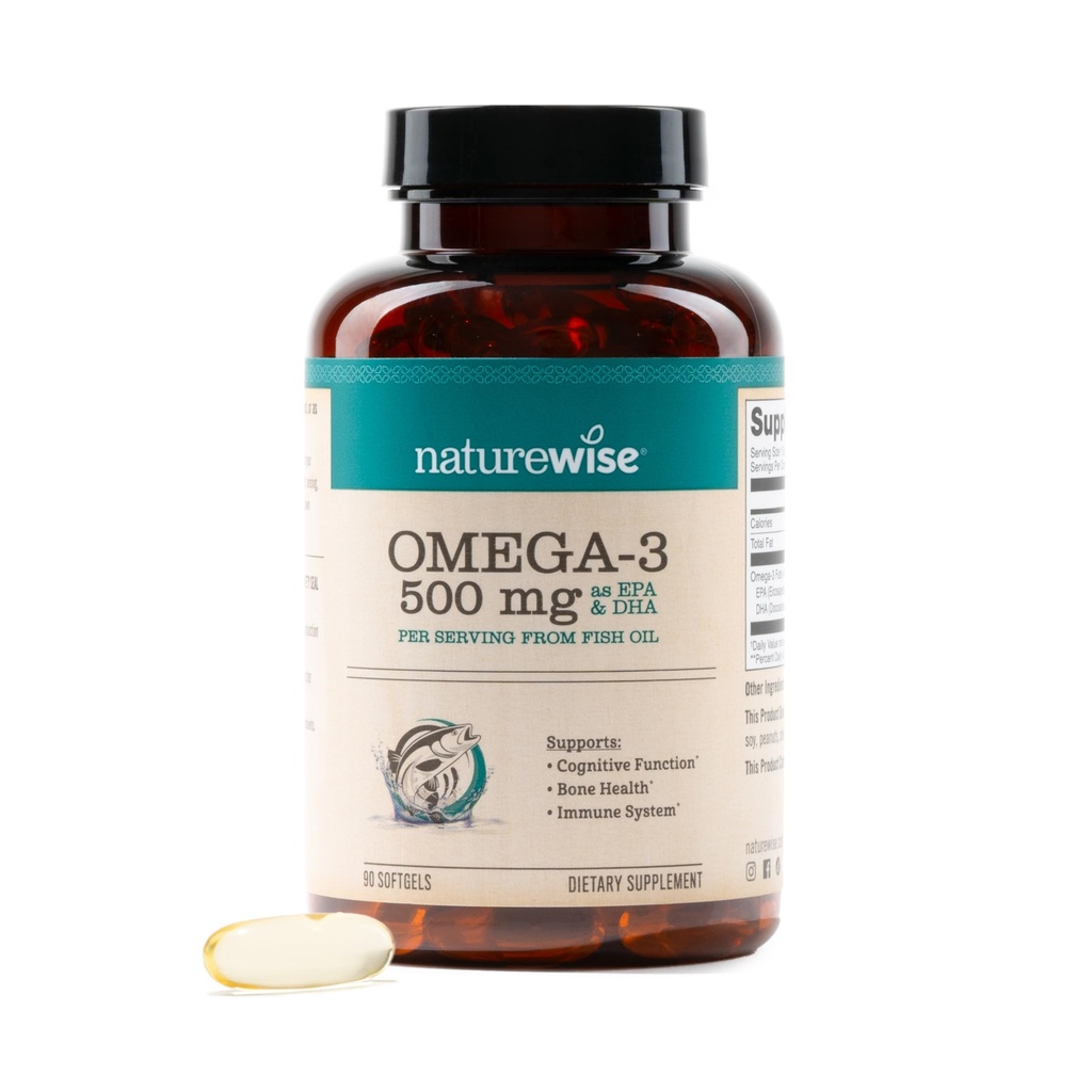 NatureWise Omega 3 Fish Oil - 500 mg na tabletkę - EPA & DHA - Immune Support, Brain Health & Optimal Wellness - Gluten i Soy Free, Non-GMO - 90 Softgels [3- Month Supply]