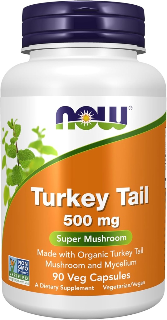 Teraz żywności Suplementy, Turcja Ogon 500 mg, Super Grzyb, Wykonane z organicznej Turcji Grzyb ogonowy i Mycelium, 90 Kapsułki Veg