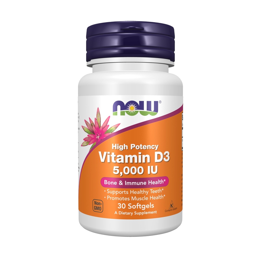 Teraz suplementy, Witamina D3 5000 j.m., Wysoka potencja, Wsparcie strukturalne *, 30 Softgels