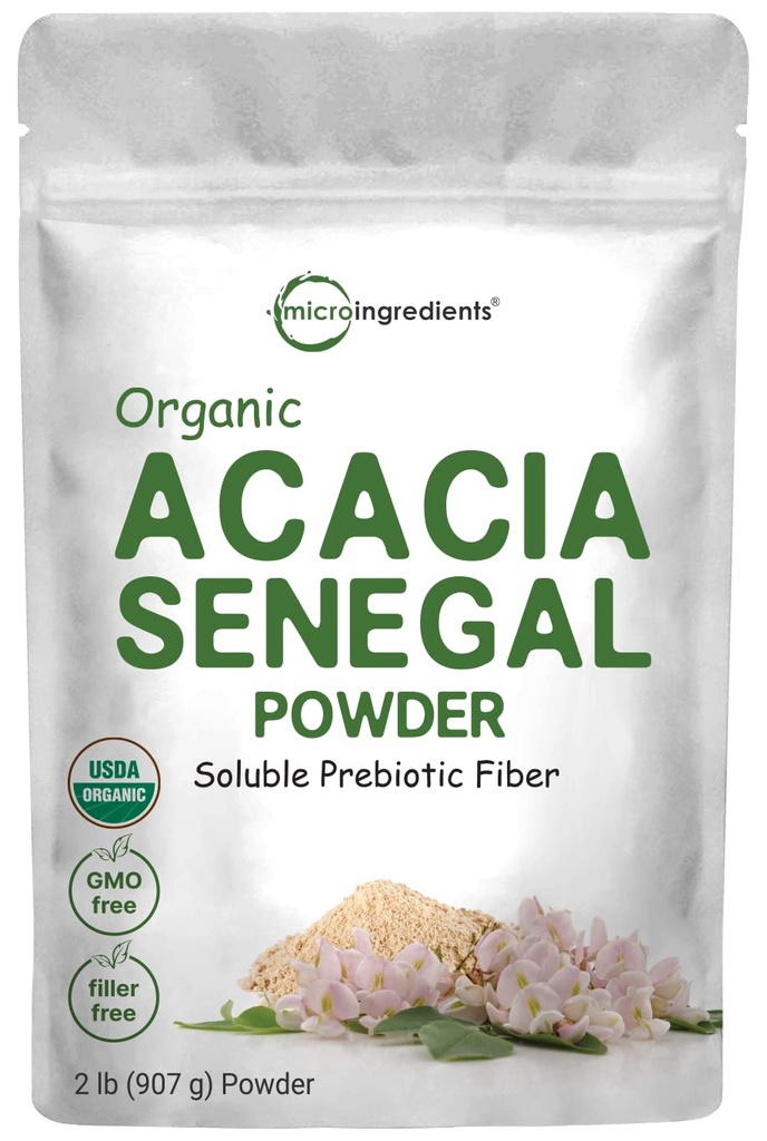 Micro Składniki Organic Acacia Senegal Fiber Proszek, 2 lb 124; Natychmiastowe rozpuszczalne włókno 124; Plant- Based Prebiotic for Gut & Digestive Health 124; Non-GMO, Gluten- Free, Wegan