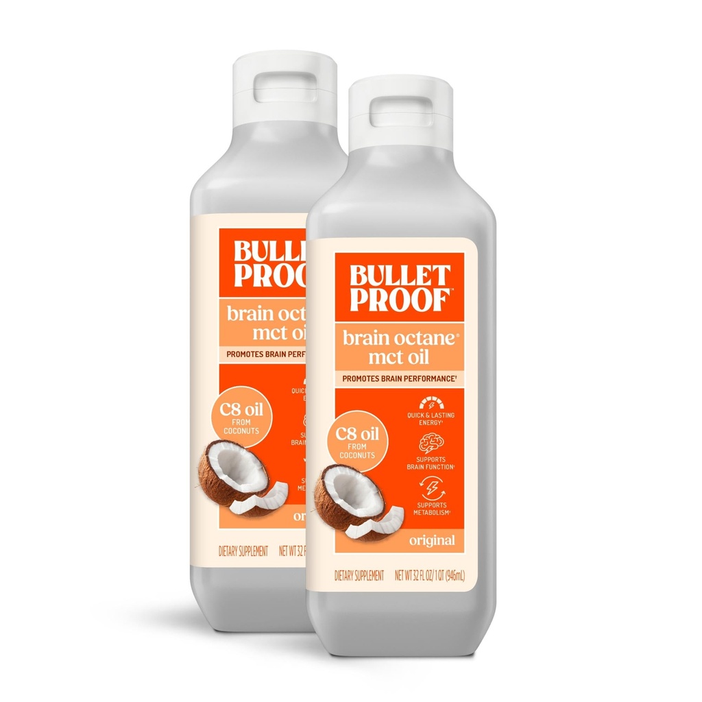 Kuloodporny mózg Octane C8 MCT Oil, 32 Ounces (Pack of 2), Suplement Keto dla trwałej energii i wsparcia metabolizmu, Opakowania maja Wary
