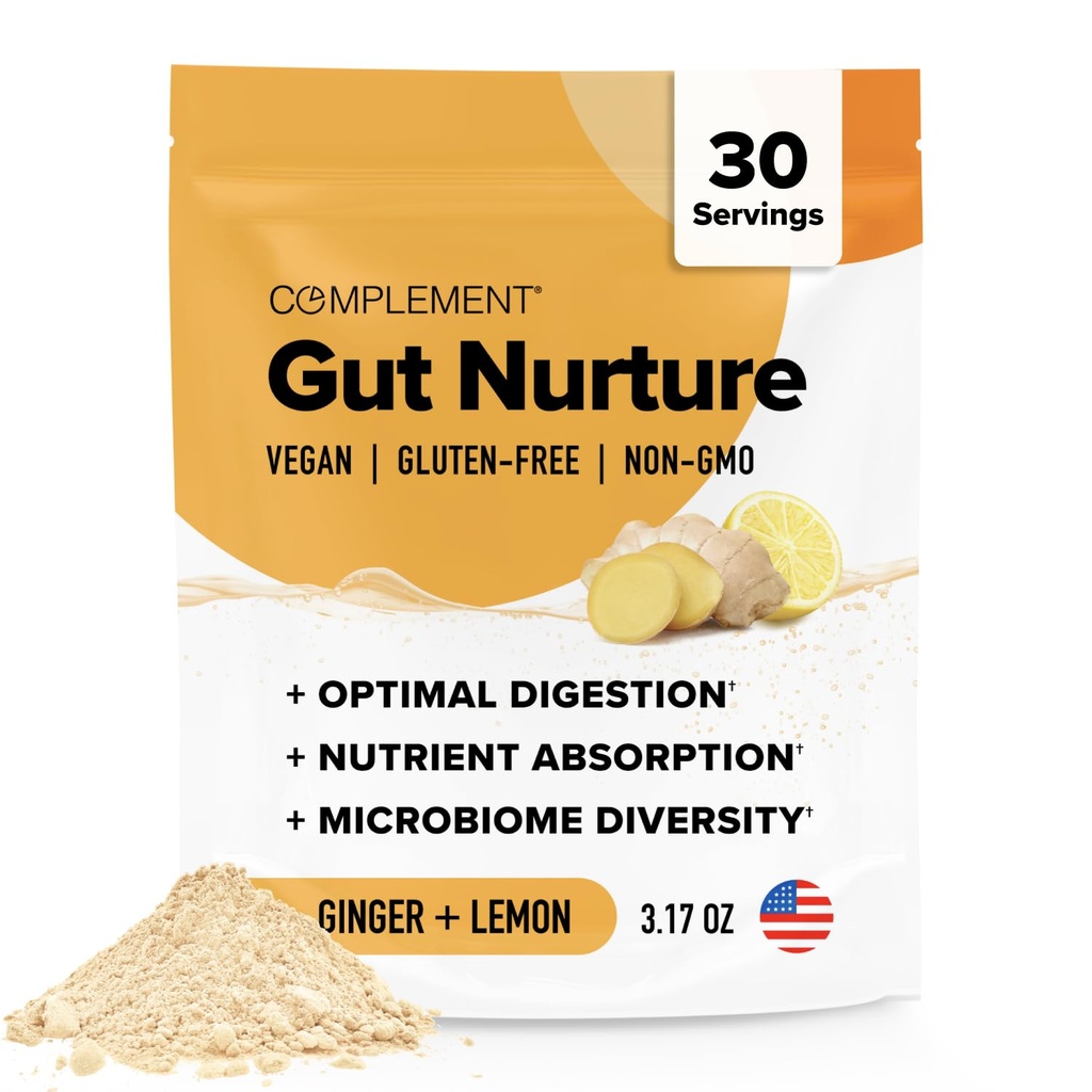 Komplement Gut Nurture Prebiotic + Postbiotic Superfood Proszek do Leaky Gut Naprawa, Probiotyki dla zdrowia trawiennego - Ginger Root - 30 Służenia