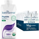 KATE FARMS Organic Adult Peptide 1.0 Formuła, Plain, Sole- SoleSource, Zhydrolizowane Plant- Based Nutrition for Oral or Tube Feeding, 11 Fl oz (12 Pack)
