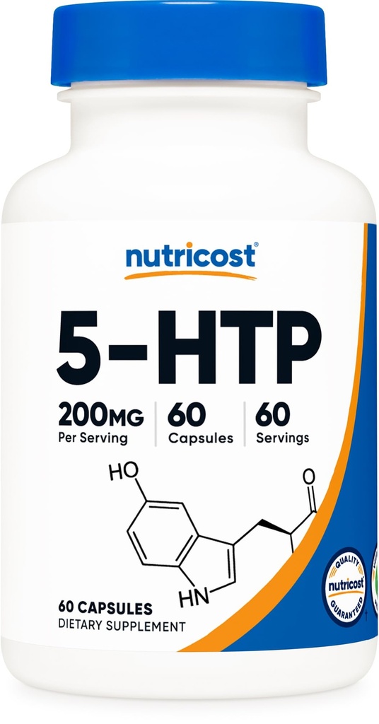 Nutricost 5- HTP 200mg, 60 Kapsułki wegetariańskie (5- Hydroksytryptofan) - Non-GMO & Gluten Free