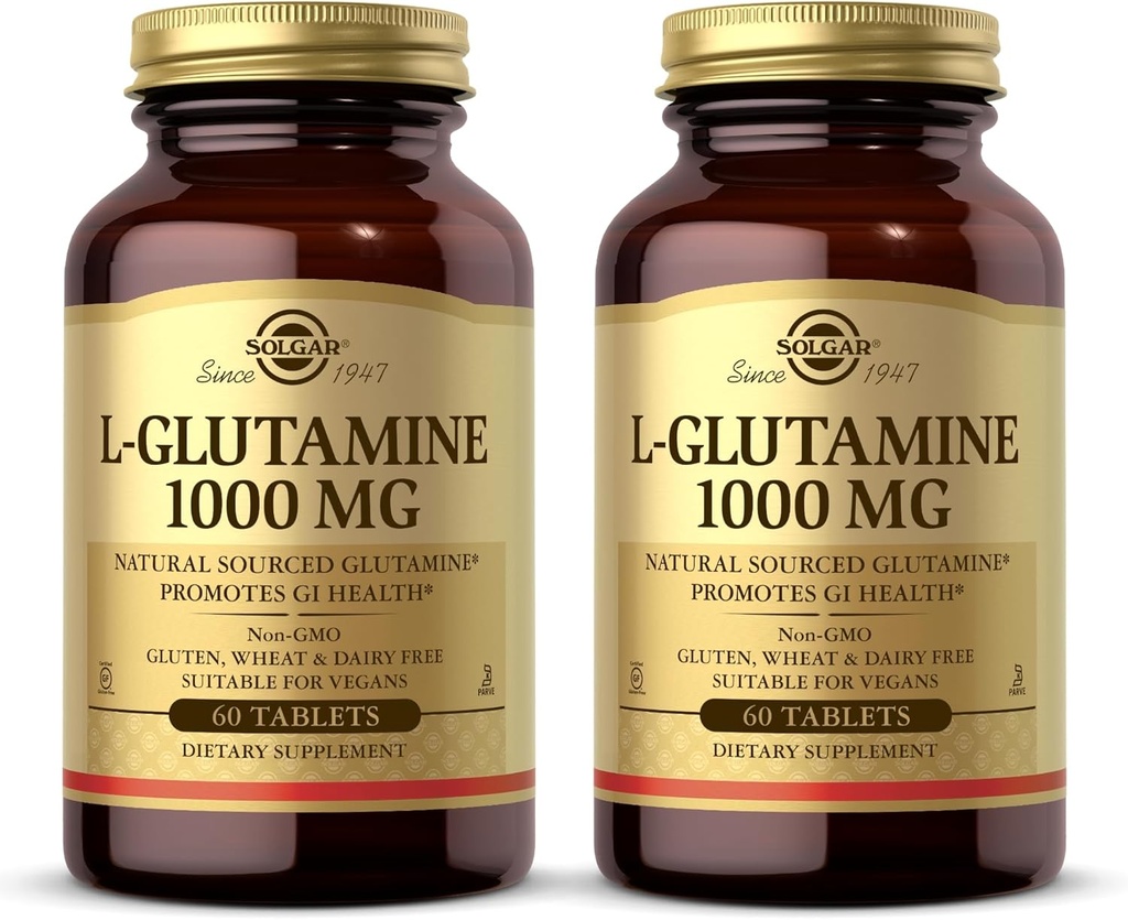 Solgar L- glutamina 1000 mg, 60 tabletek (opakowanie po 2) - Naturalna żywność dla mięśni - Promotes przewodu pokarmowego (GI) Zdrowie - Wspiera zdrowie mózgu - Non-GMO, Wegan, Gluten Free, Kosher - 60 Całość Sług