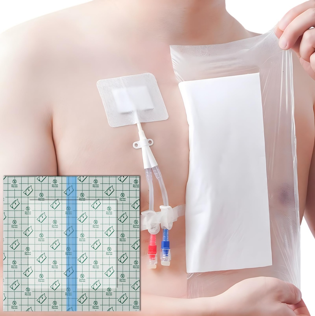 14 Pcs Waterproof Shower Cover 12"x12" with Non-Stick Center Pad for Large Port Surgery Incisions Protector Patch Transparent Film Clear Adhesive Wounds Dressing Bandage Shields