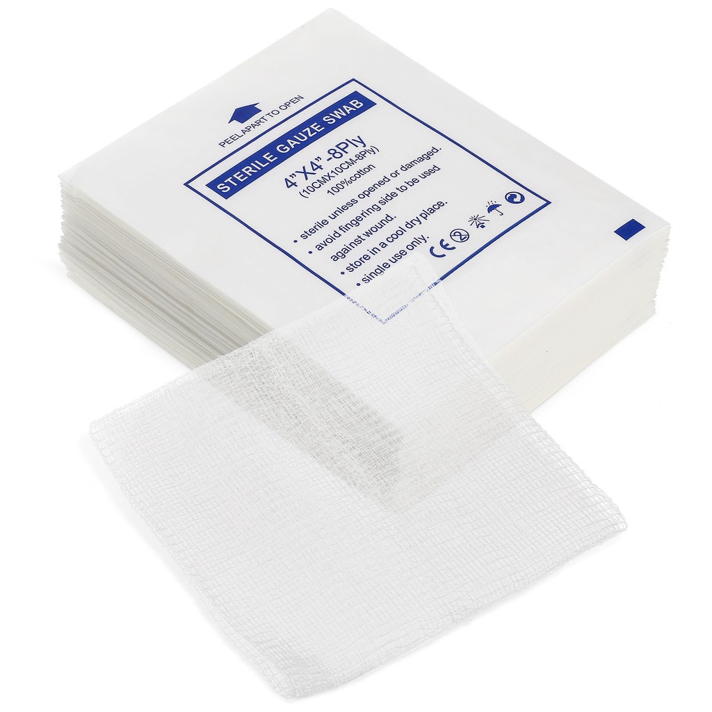 50pcs 10x10cm Non-Stick Cotton Gauze Pads Highly Absorbent Wrapped Bandaging Gauze for Care and First Aid Treatment