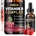 Witamina B złożone krople płynne, B witaminy suplement z B1, B2, B3, B5 B6, B7, B9 i Metyl B12 krople dla dorosłych i dzieci, Wegan, Cherry Flavor