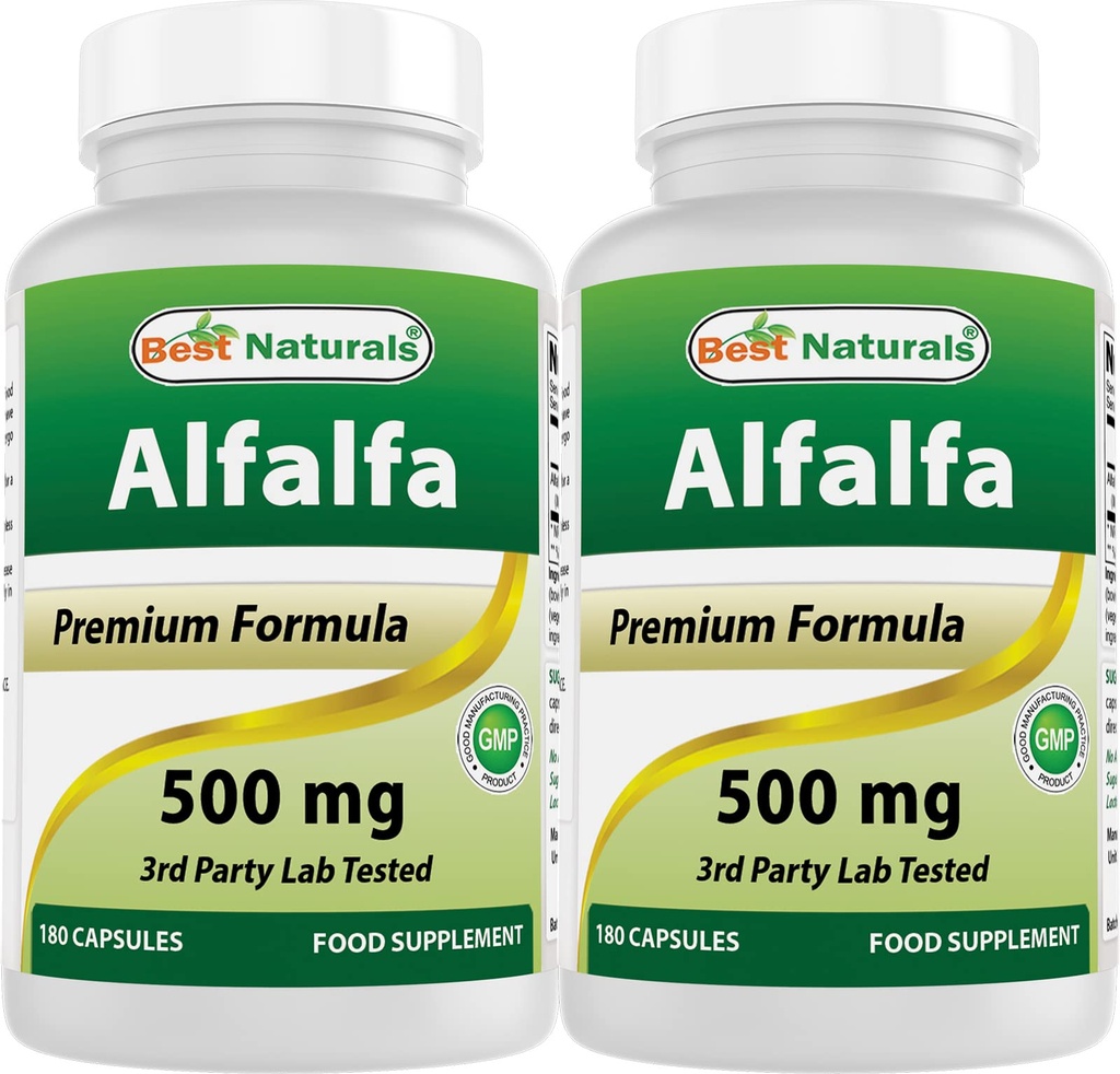 Best Naturals Alfalfa Green Super Food 500 mg 180 Capsules (180 Count (Pack of 2))