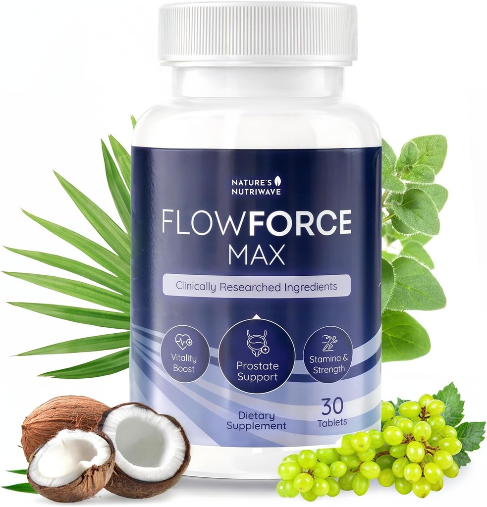 FlowForceMax Herbal Supplement Supplement - Natural Plant- Based Formuła z Saw Palmetto Extract 124; 30 Tabletki do żucia, 1 Miesiąc dostaw, Made in USA