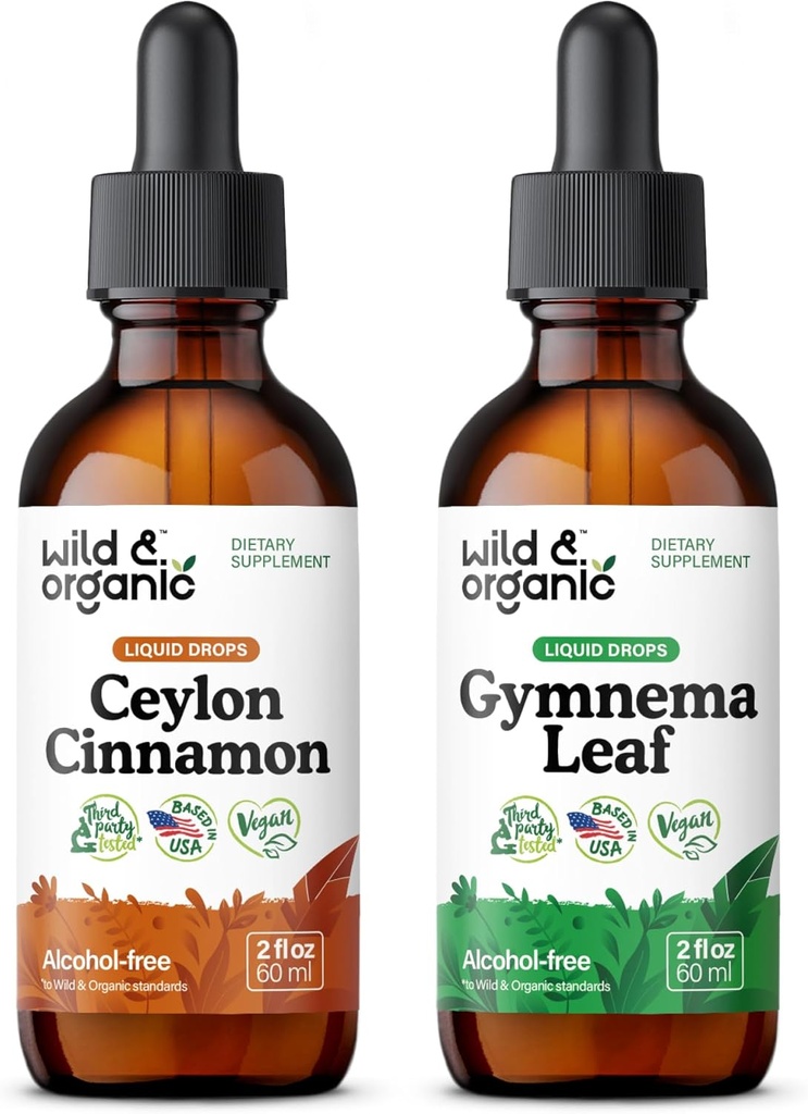 Wild & Organic Ceylon Cynamon Tincture 2 fl oz & Gymnema Leaf Tincture 2 fl oz