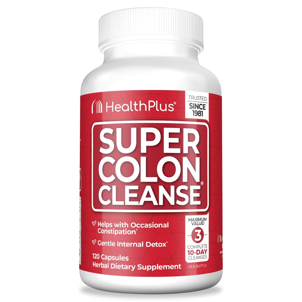 Health Plus Super Colon Cleanse 30 Day Supply of Gentle Gut Cleanse Detox, Pyllium Husk, Probiotyki dla Zaparcia Relief & Pomocnicze, 120 Kapsułki