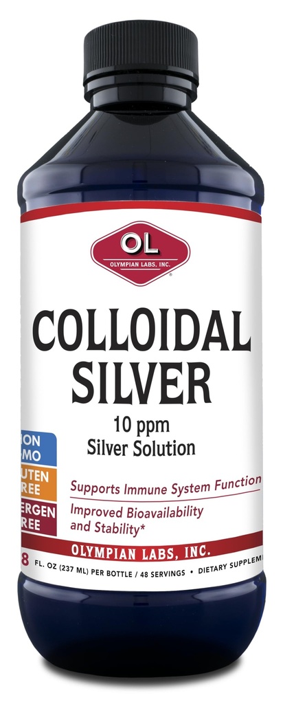 Olympian Labs Colloidal Silver 8floz 45 Służenia - 10ppm Oczyszczone Biodostępne Srebrne Wsparcie immunologiczne