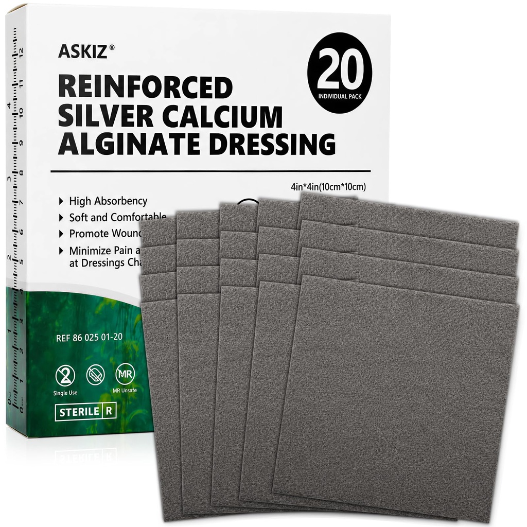 Ag Silver Calcium Alginate Wound Dressing Pads,20 Individual Pack, Soft Silver Dressings for Wound Care, Gentle Highly Absorbent Dressing, Non Stick Gauze Pads for Wounds
