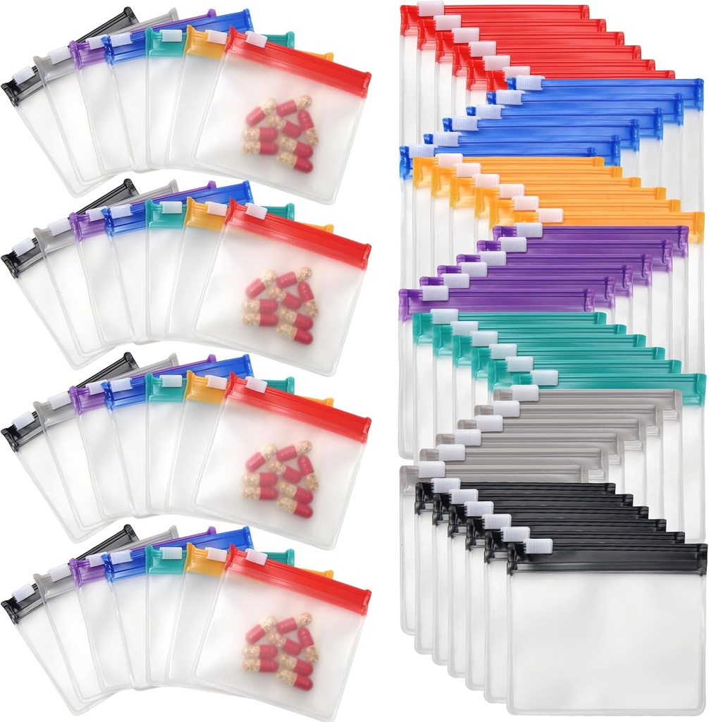 35 & 70 Pill Pouch Pouch Bags Zippert, Anglecai Reuse Pill Pouch for Medicine Bags Portable Self Sealing Travel Medicine Pakiety ze Slide Lock Drug Baggies (70)