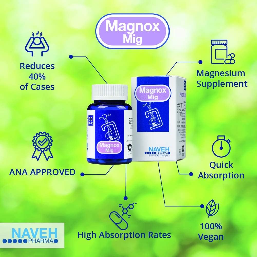MAGNOX Mig Magnezu Suplement Tablety (30) Migrena Bóle głowy - Ze względu na niedobór magnezu, przez Naveh Pharma