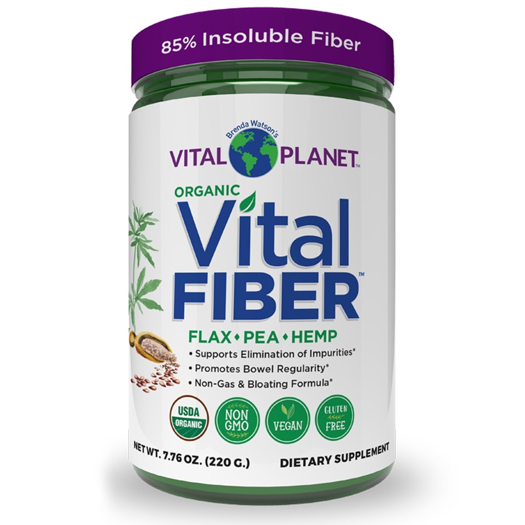 Vital Planet - Vital Fiber Powder, Soluble and Insoluble Fiber Supplement with Flax, Pea and Hemp, Organic Daily Dietary Supplement Supports Gut Digestive Regularity 7.76 oz