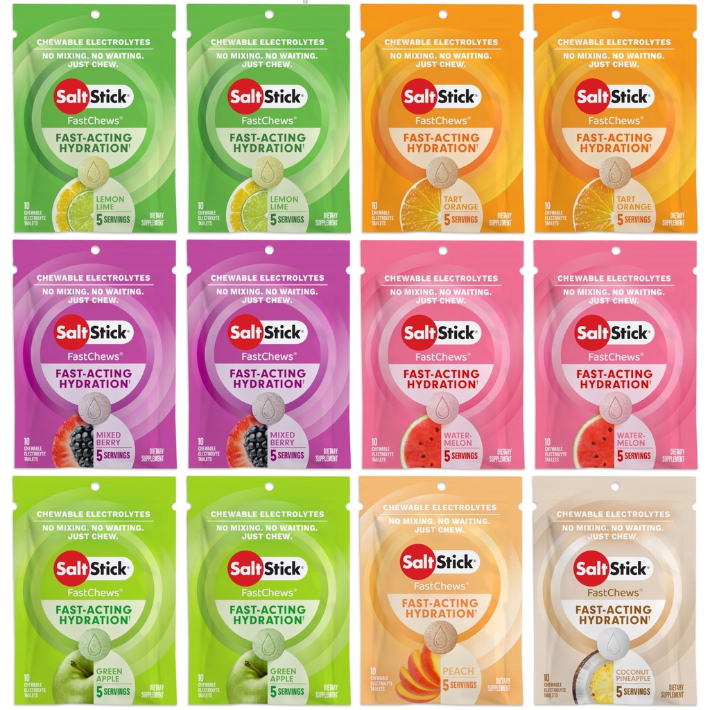 SaltStick Electrolyte FastChews - 120 Count Variety Pack - Pigułki do nawilżenia elektrolitów do żucia, Table solne - 10 Count (Opakowanie po 12)