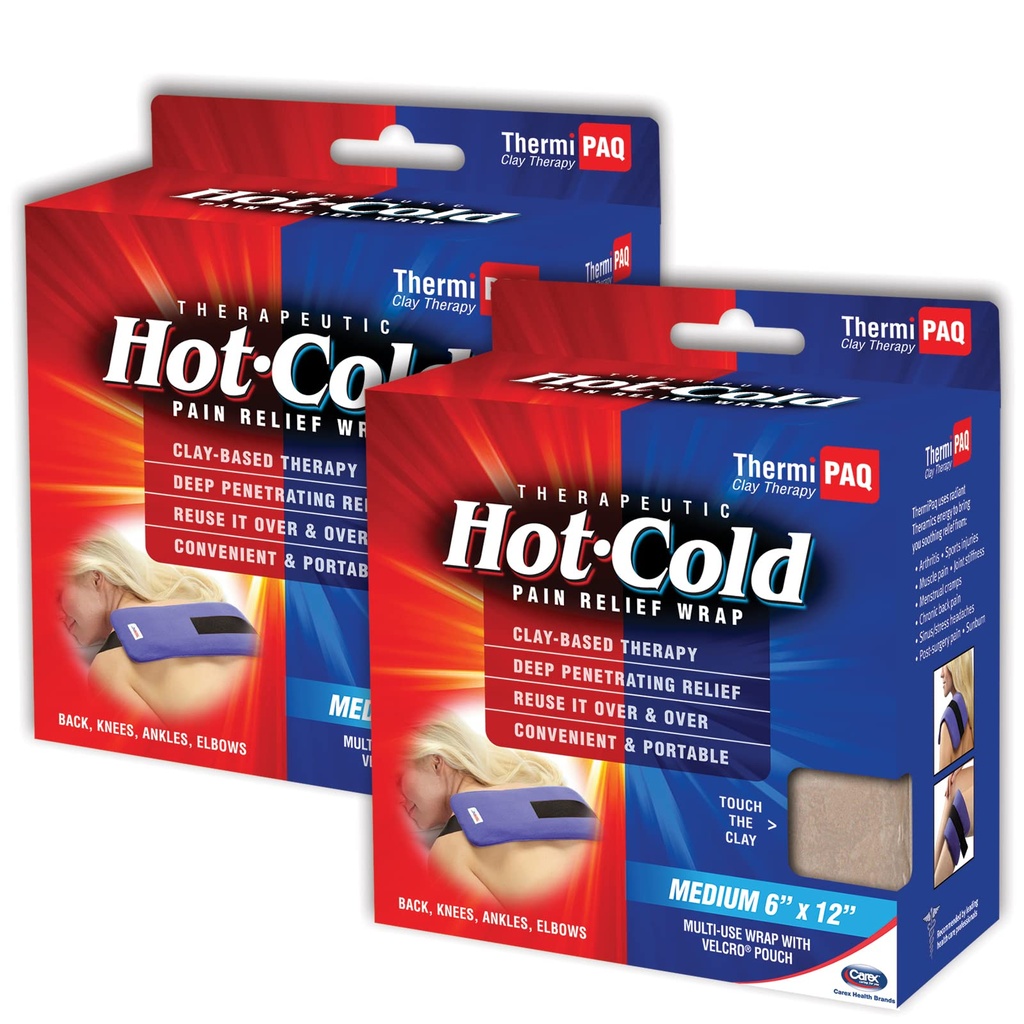 ThermiPaq Clay Therapy Pain Relief Wrap, Reusable Hot Cold Ice Pack for Injuries - Shoulder, Elbow, Ankles, Back and Knee, Medium, 6 x 12 in,(2-Pack)
