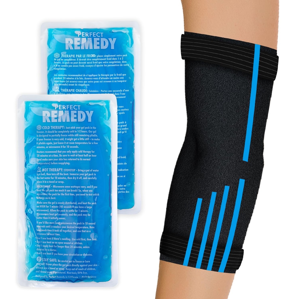 Perfect Remedy Gel Ice Pack (Blue, Regular) & Freeze Sleeve (Large) Bundle, Hot & Cold Ice Packs for Injuries Reusable for Body Tension & Muscle Pain Relief – Flexible, Soft & Comfortable Fit