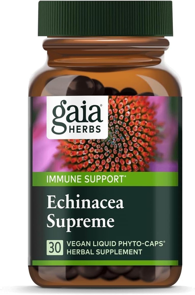 Gaia Herbs Echinacea Supreme - Suplement wsparcia immunologicznego - Echinacea Purpurea & Angustifolia Mieszanka do wsparcia układu immunologicznego - 30 Vegan płynne kapsułki fito- Kapsułki (15-Day Supply)