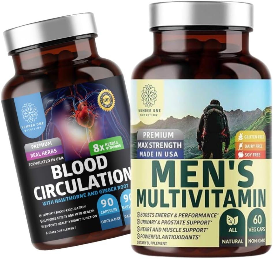 Numerze 1 Nutrition N1N Premium Men 's Daily Multivitamine [Witaminy A C E D, Magnez, Cynk] i suplement krążenia krwi [8 Potężne zioła i witaminy], 2 Pack Bundle