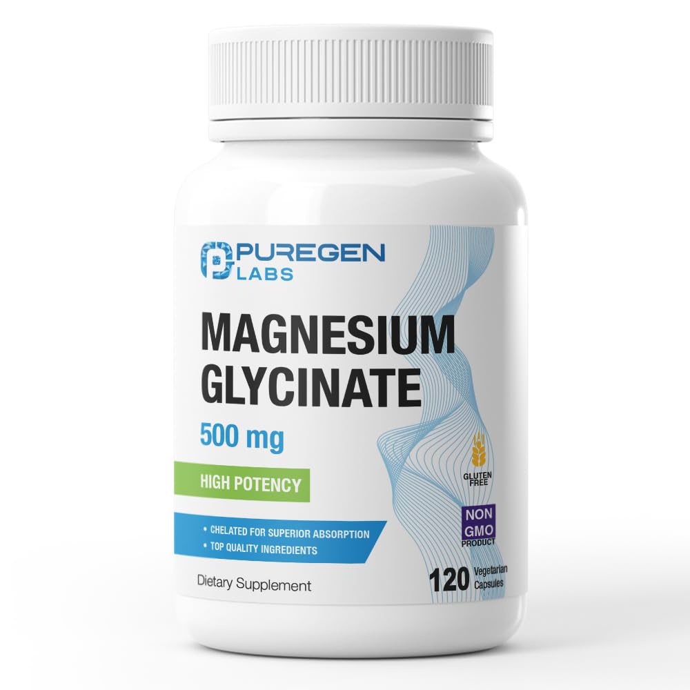 Magnezu Glycinate 500mg [High Potency] 120 Veggie Czapki, Chelated for Superior Absorption Pension 124; Brak szkodliwych dodatków do żywności 124; Non-GMO, NO gluten i Dairy, Wspiera mięśnie, Joint, i Heart Health- Made in USA