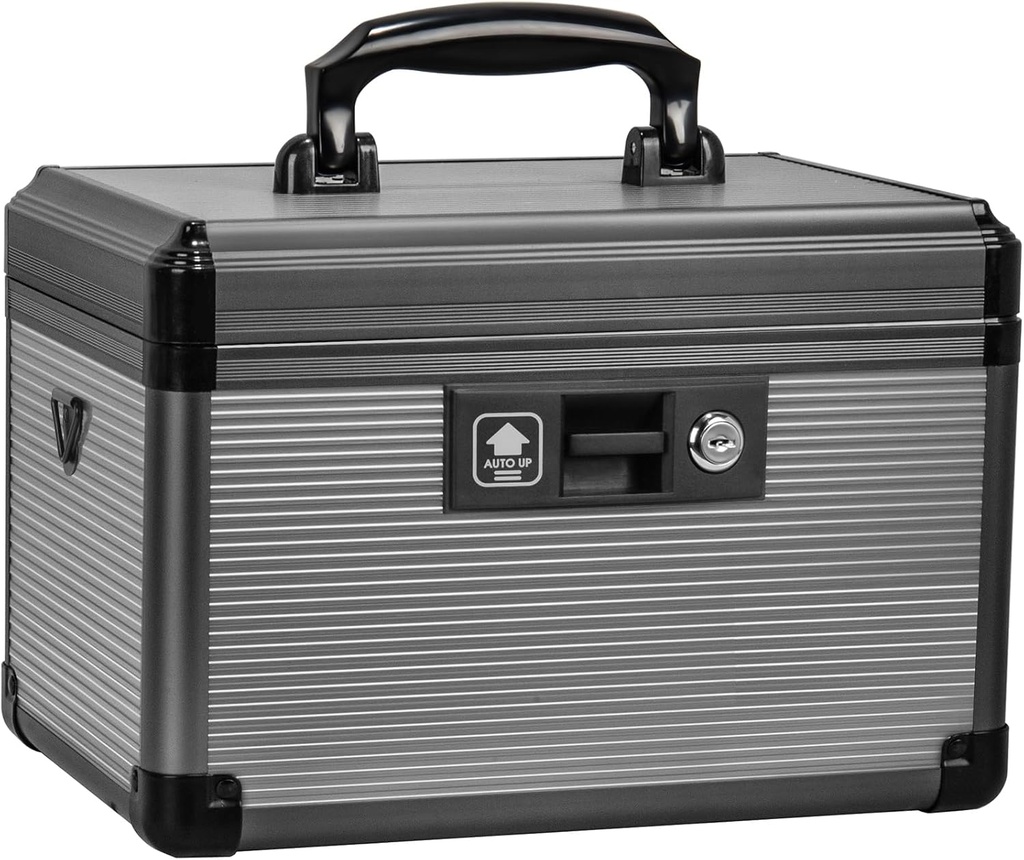 Medicine Lock Box z kluczem, Alluminum Alloy Box dla leków, pierwszej pomocy Box z usuwalną tacki do przechowywania leków i tabletek do domu, Czarny 12 * 7.68 * 7.87 Inch