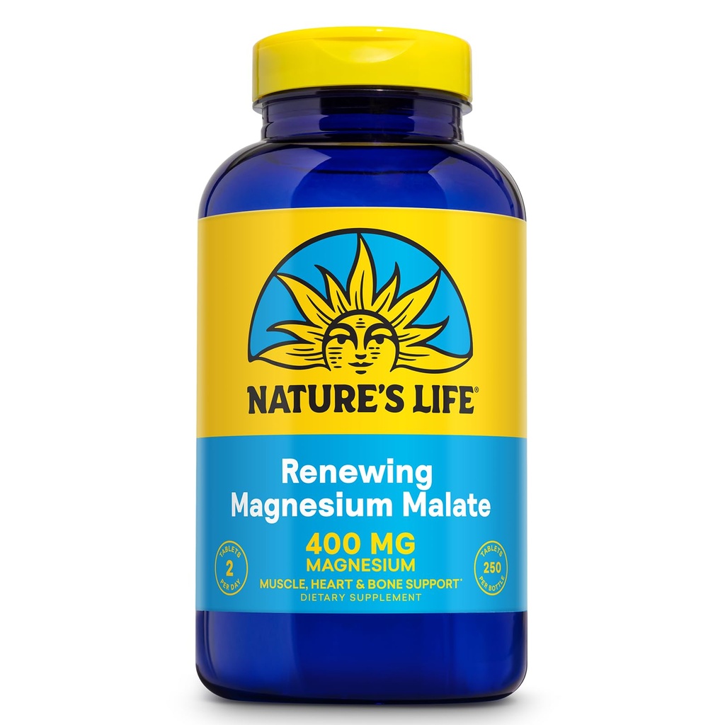 Nature 's Life Renewing Magnezu Malate 200 mg - One per Day - Mięśnie, Serce, Nerve Health i wsparcie kości - Maksymalna absorpcja - Laboratorium zweryfikowane - 60- Day Guarantee - 250 Służb, 250 Tabletki