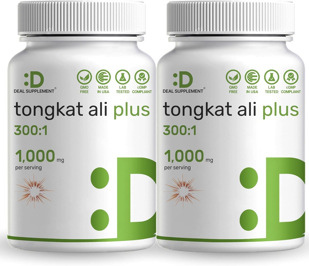 2 Pack Tongkat Ali Extract 300: 1 z Horny Goat Weed 1,100mg, 480 * Kapsułki - indonezyjski Longjack Eurycoma Longifolia Root - Extra Siła Ziołowy suplement dla energii