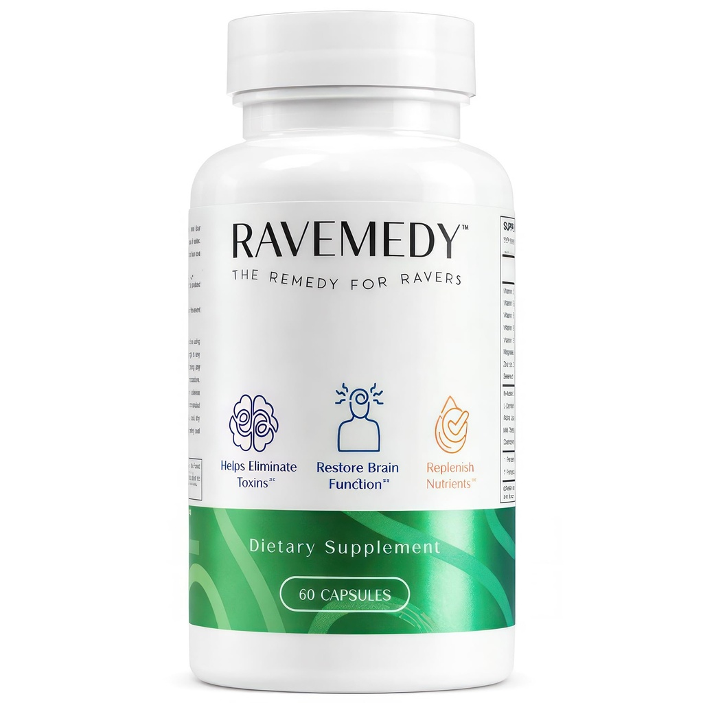 Rave Aid Supplement - Concert & Festival Essentials Supplement with NAC 500mg British 124; Doctor 5- HTP Free Formula British 124; After Party Vitamins & Immune Support British 124; Music Festival Rave Kit - 60 Capsules