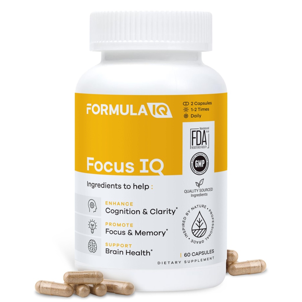 Formuła IQ - Focus IQ - Suplementy mózgu dla pamięci i ostrości - Suplementy pamięci - Wsparcie poznawcze - 60 Kapsułki