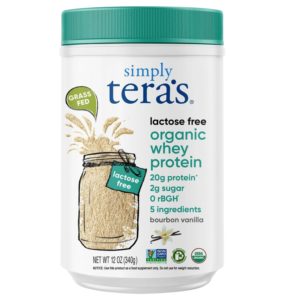 Po prostu Tera 's Laktoza Wolny Organiczny Białko serwatki Proszek - Laktoza Wolny, Wanilia, 20g Białka Per Serving, Non-GMO, Gluten- Free, rBGH- Free, Kosher - 12 Oz
