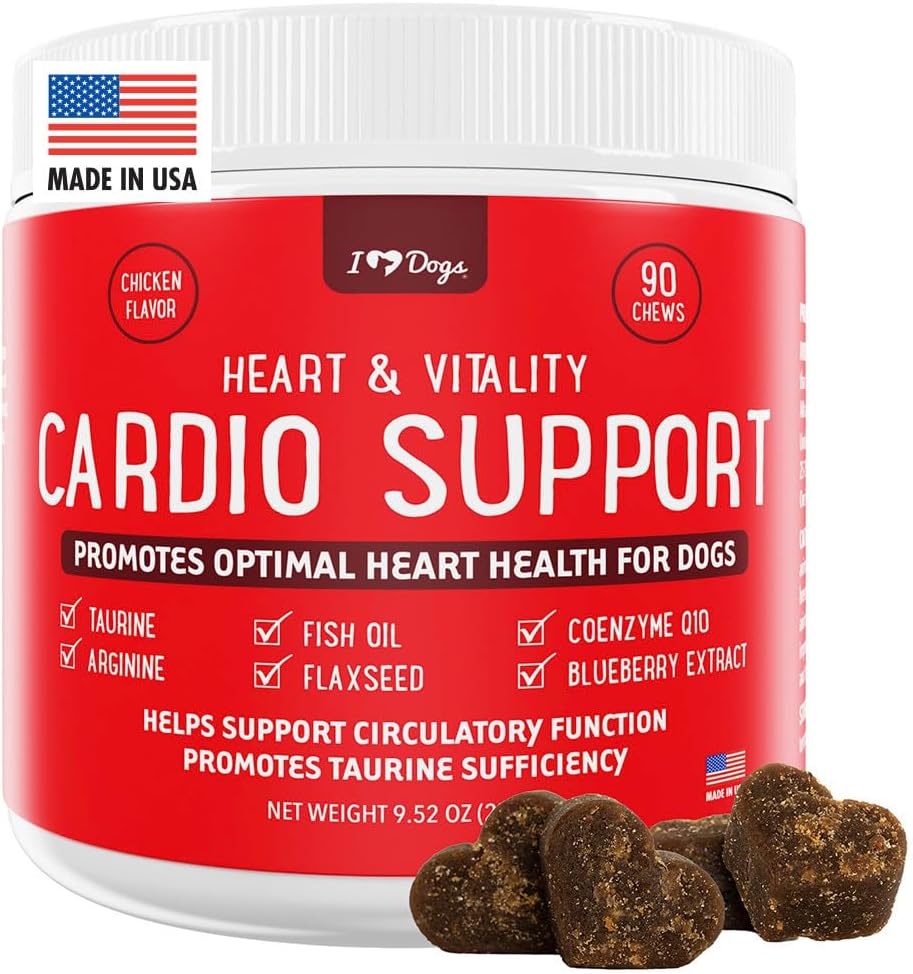 iHeartDogs Heart & Vitality Cardio Support for Dogs - Dog Heart Health Supplement with Anchovy Oil, Tauryna, Nasiona lniane, Arginina, Ekstrakt Blueberry, Koenzym Q10