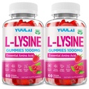 Pack of 2 L-Lysine 1000mg Gummies for Adults & Kids, Essential Amino Acid Supplement for Lips & Oral Health, Boost Immune & Collagen & Calcium, Sugar-Free, Raspberry Flavor, 120 Count