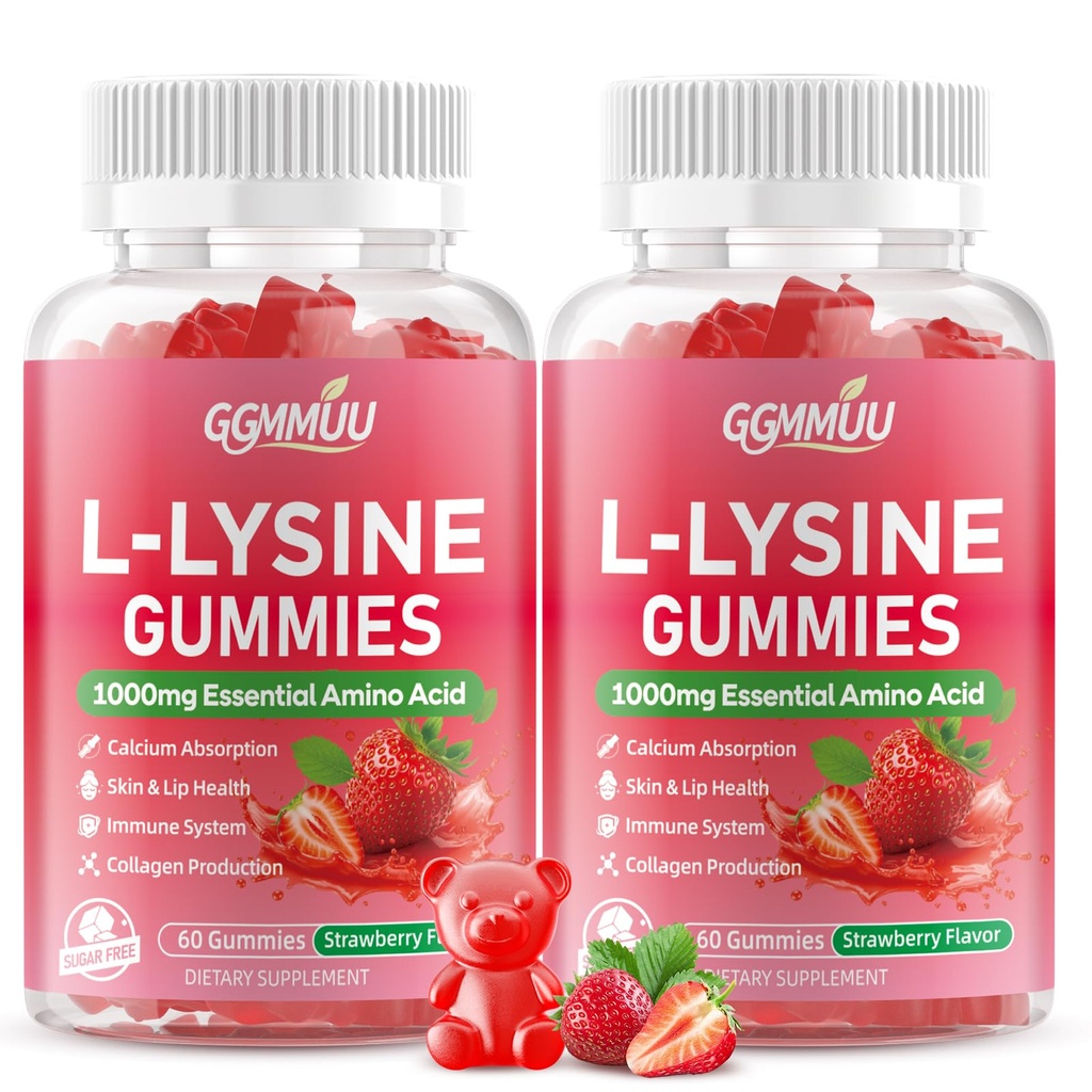 L-Lysine Gummies 1000mg for Adults & Kids, Strawberry, 120 Count