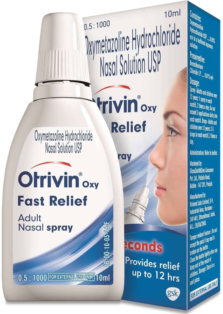 Otrivin Adult Nasal Spray Clears Blocked Noses Fast Long Lasting Moisturizing (Pack of 3)