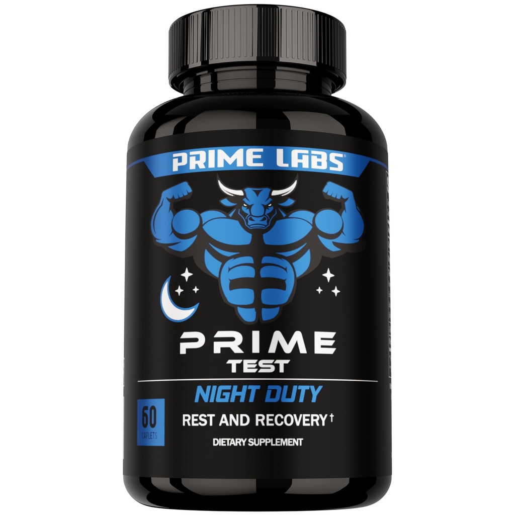 Prime Labs Night Duty - Nocny Testosteron Booster & Sleep Support - PM Rest & Muscle Recovery Supplements - 60 Count