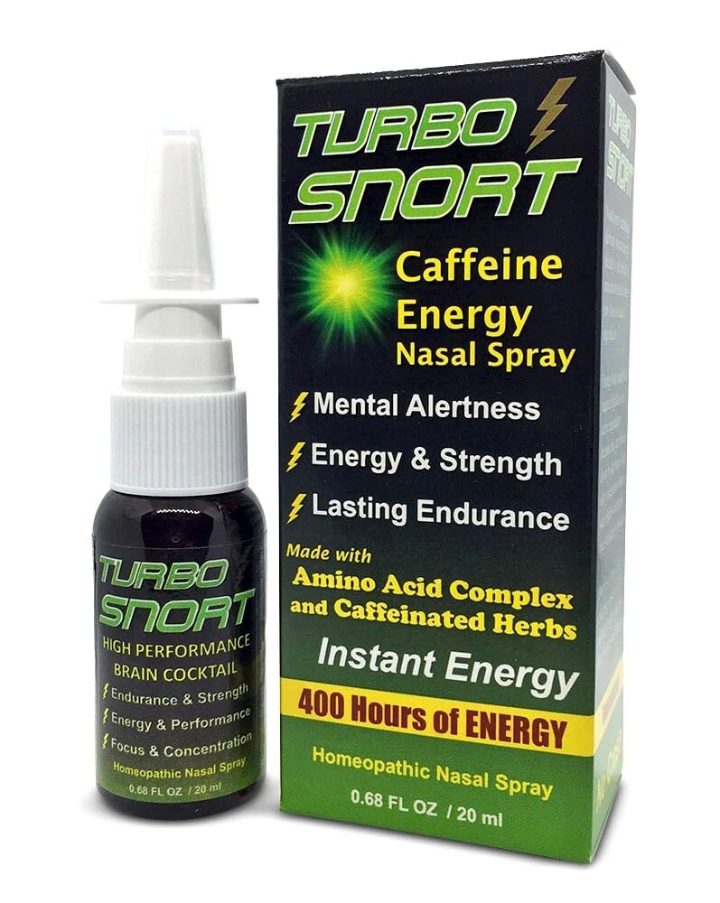 Turbo Snort Caffeine Nasal Spray, Metered Dose (1mg), Fast Acting Energy & Focus
