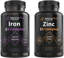 Kompleks suplementu cynku z miedzią i witaminą C - Natural Flow 3X Cynk Karnozyna i suplement żelaza 2- in-1 Kompletny kompleks - Naturalny Flow 2X Heme i Chelated Non Heme Żelaza Bisglicynian