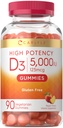 Carlyle Witamina D3 Gummies membrany 124; 5000 iu membrany 124; 90 Hrabia membrany 124; Peach Flavored Gummy membrany 124; Wysoka potencja dla dorosłych membrany 124; wegetarianin, Non-GMO, Gluten