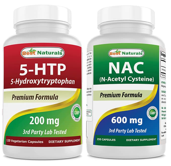 Najlepsze naturalne 5- HTP 200 mg & NAC - N Acetylo Cysteina 600 mg